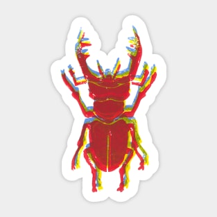 Stag Beetle Tricolore lino cut Sticker